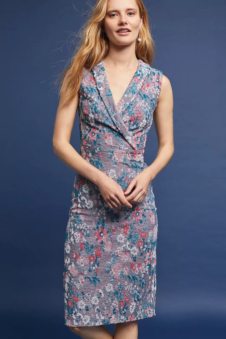 Maeve Anthropologie Sleeveless Jacquard Floral Dress Purple Pink Size 10 Petite